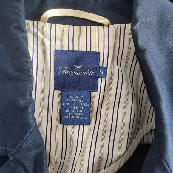 Faconnable Womens Navy Blue Cotton Blend Blazer Jacket Medium